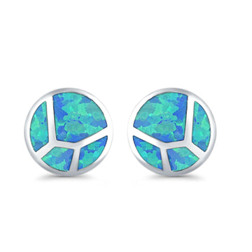 Round Stud Earrings Lab Created Blue Opal 925 Sterling Silver (12mm)